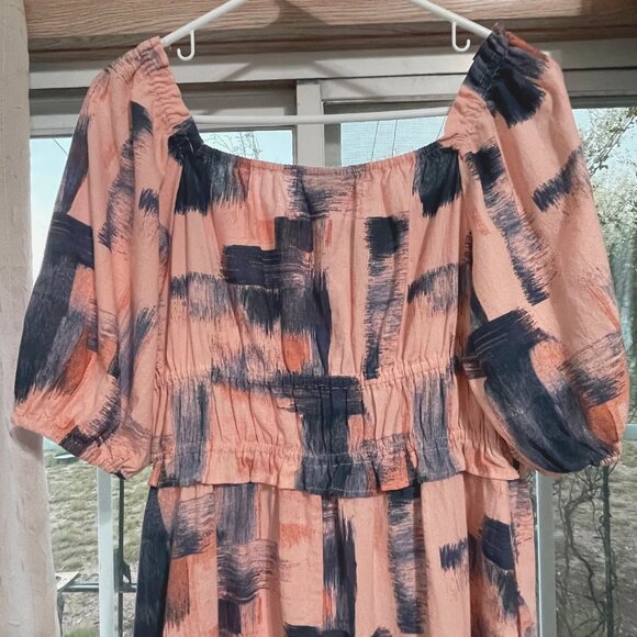 Universal Thread Small Navy Blue Pink Peach Dress Cotton Pockets Puff Sleeves - Picture 13 of 15